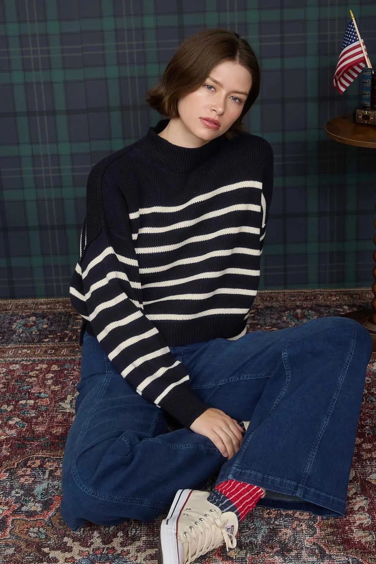 Blu Pepper Sail With Me Sweater – Cozy Striped Mock Neck Knit BLU PEPPER