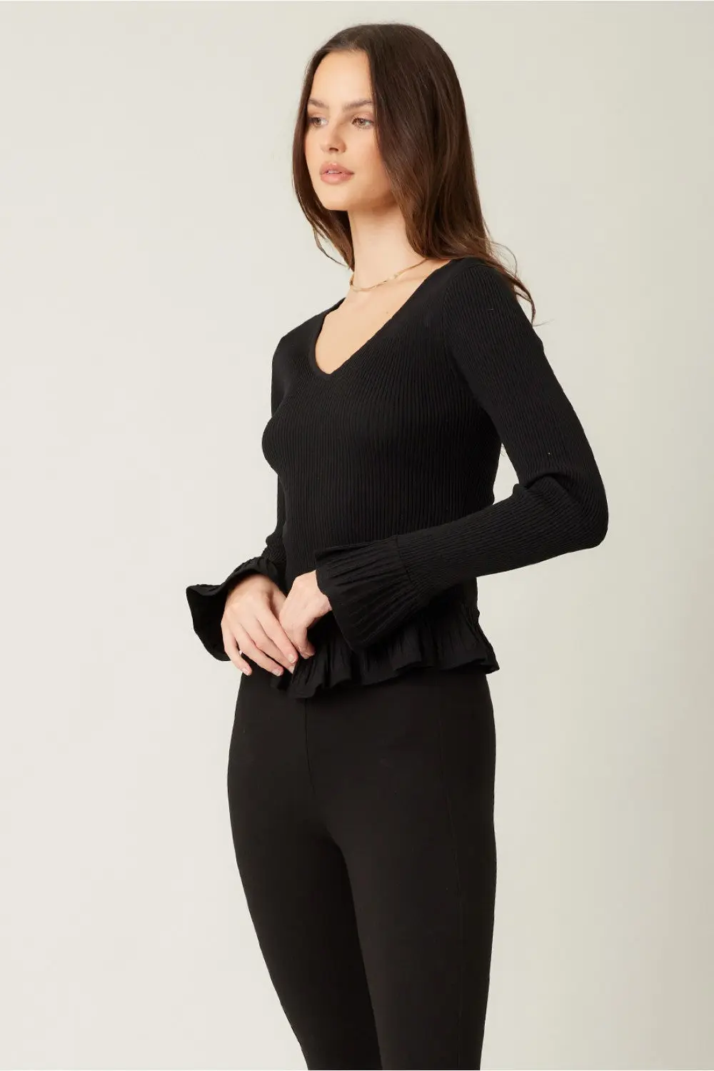 lla Illa Midnight Muse Top – Elegant Knit with Ruffled Hem    ILLA ILLA
