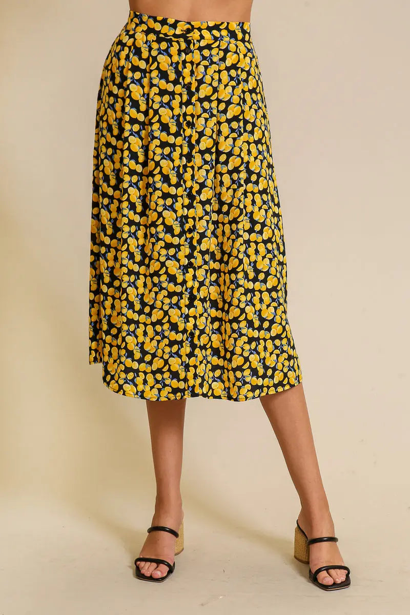 Timing Love of Lemons Skirt – High Wasted A-Line Style TIMING INC