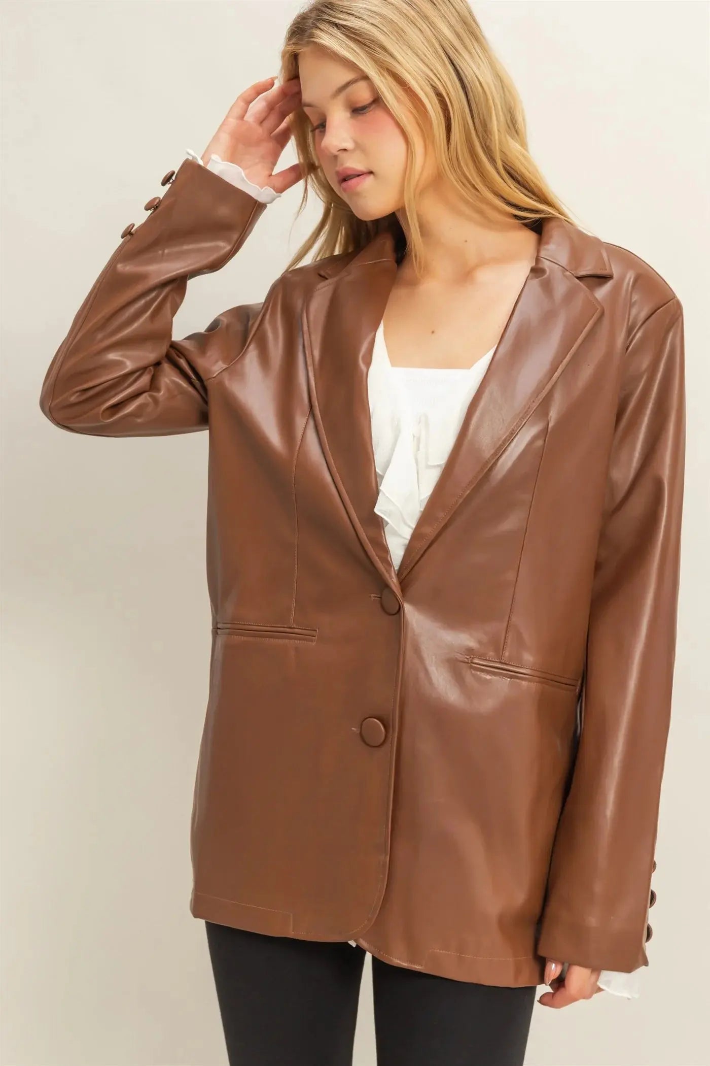 Hyfive Manhattan Nightfall Leather Blazer – Oversized PU Jacket HYFIVE INC