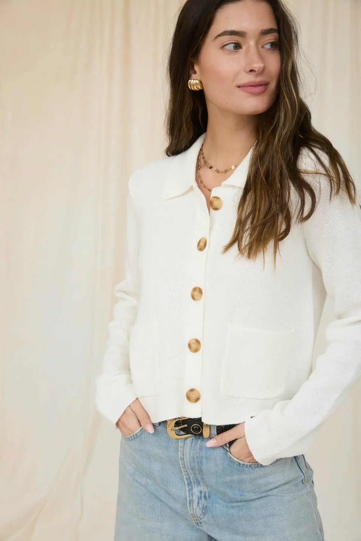 Blu Pepper Hampton Muse Top – Collared Knit Cardigan Sweater BLU PEPPER