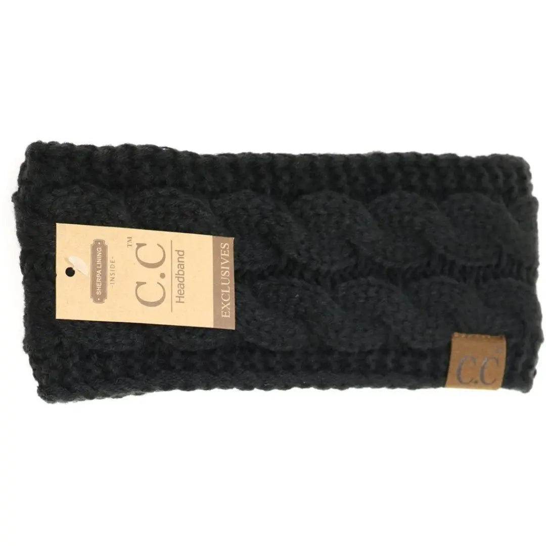 Women’s CC Solid Headwrap – Cozy Cable Knit with Fuzzy Lining
