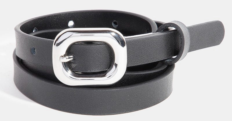 Fame Uptown Square Belt – Slim Leather Belt with Rectangle Buckle BLACK FAME ACCESSORIES