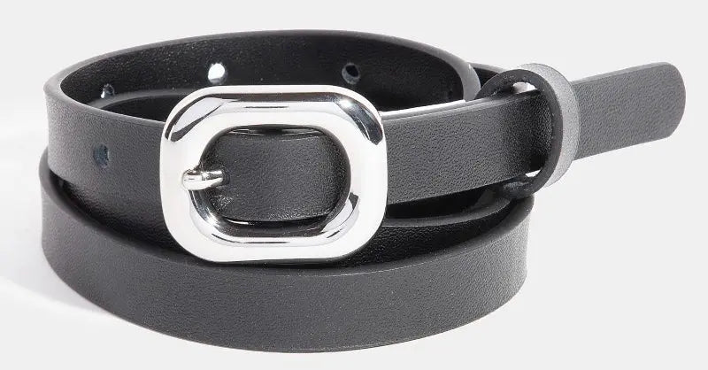 Fame Uptown Square Belt – Slim Leather Belt with Rectangle Buckle FAME ACCESSORIES