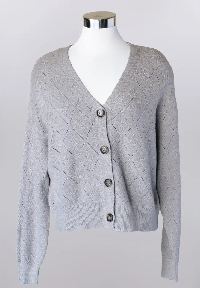 Keren Hart Sandy Ribbed Cardigan – Soft Textured Button-Front Knit PLATINUM / XL KEREN HART