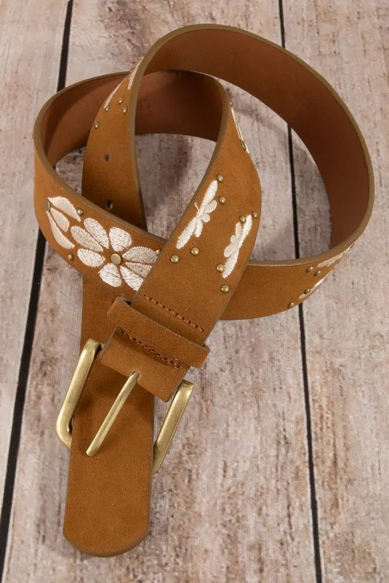 Fame Wildflower Trail Belt – Embroidered Floral Vegan Belt FAME ACCESSORIES