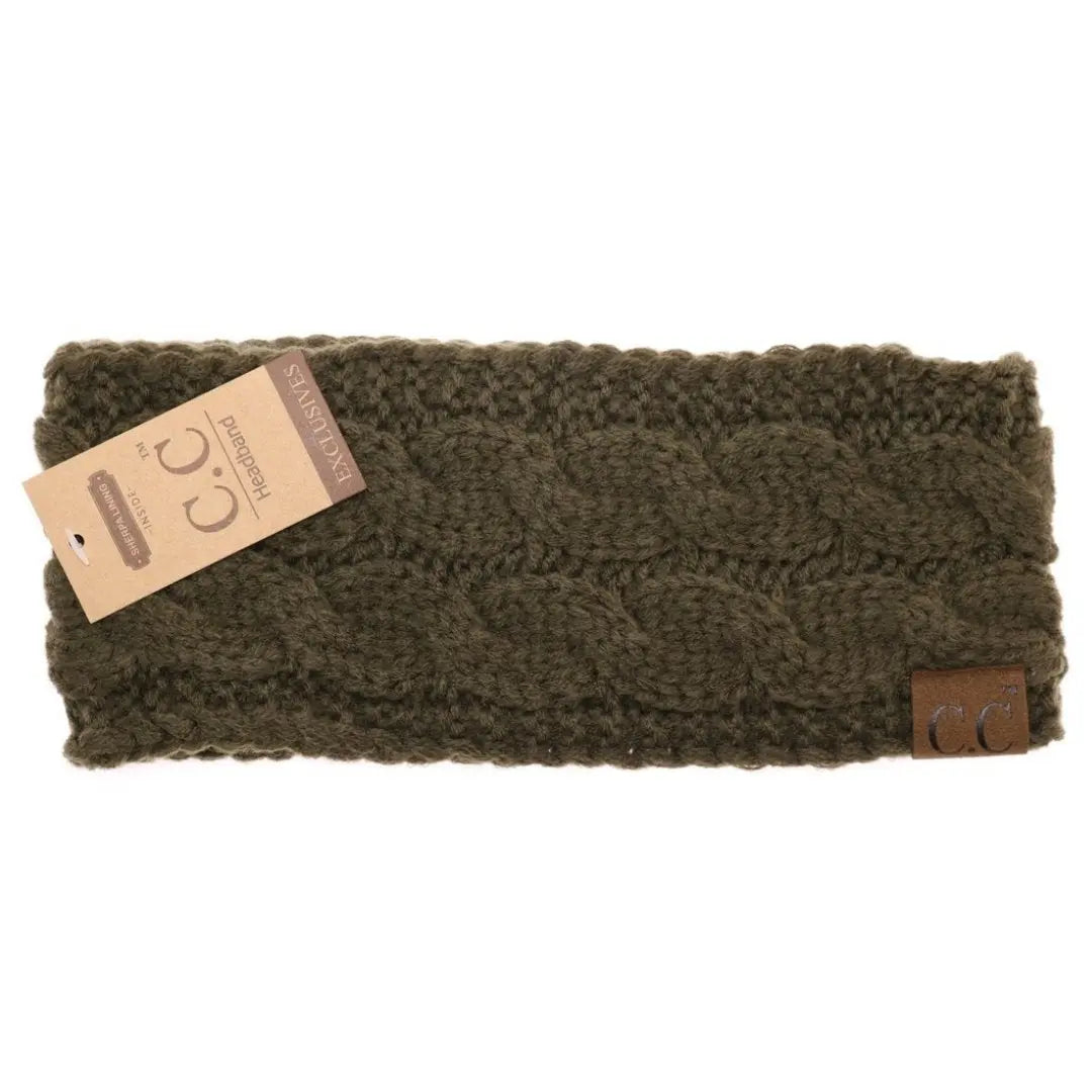 Women’s CC Solid Headwrap – Cozy Cable Knit with Fuzzy Lining