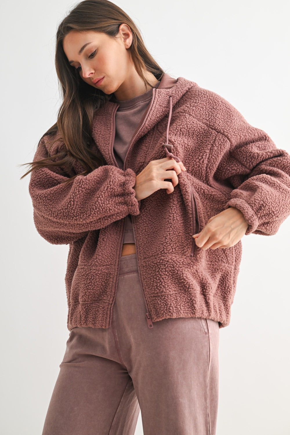 Mono B Alpine Fleece Zip-Up Hoodie – Cozy Sherpa Warmth MONO B