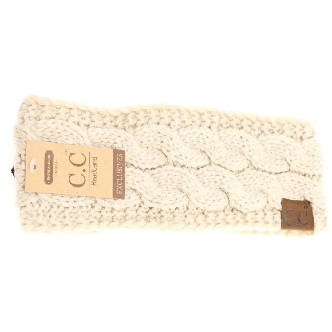 Women’s CC Solid Headwrap – Cozy Cable Knit with Fuzzy Lining