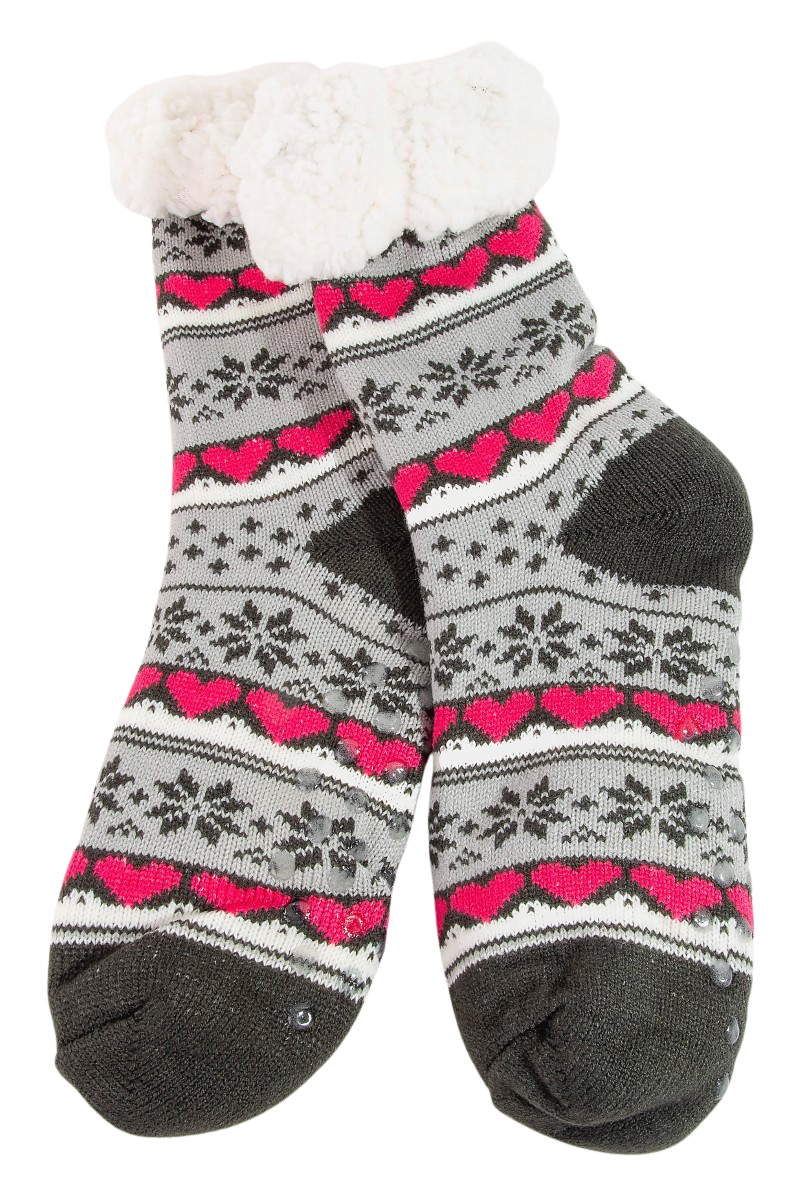 Fame Frosty Love Fuzzy Socks – Cozy Snow-Heart Winter Socks GREY FAME ACCESSORIES