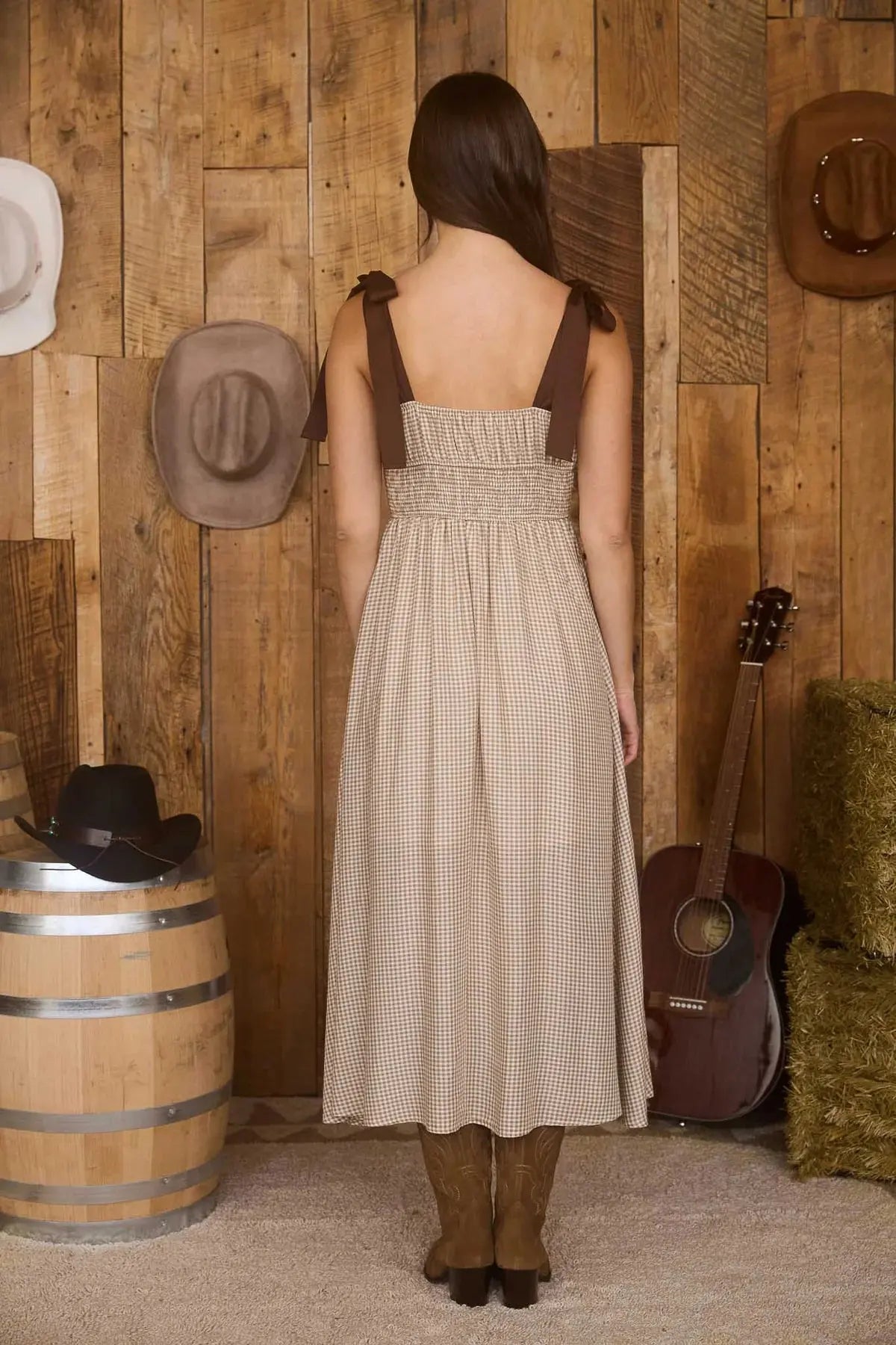 Blu Pepper Rodeo Romance Dress – Sweetheart Neckline Plaid Midi with Lace Trim BLU PEPPER