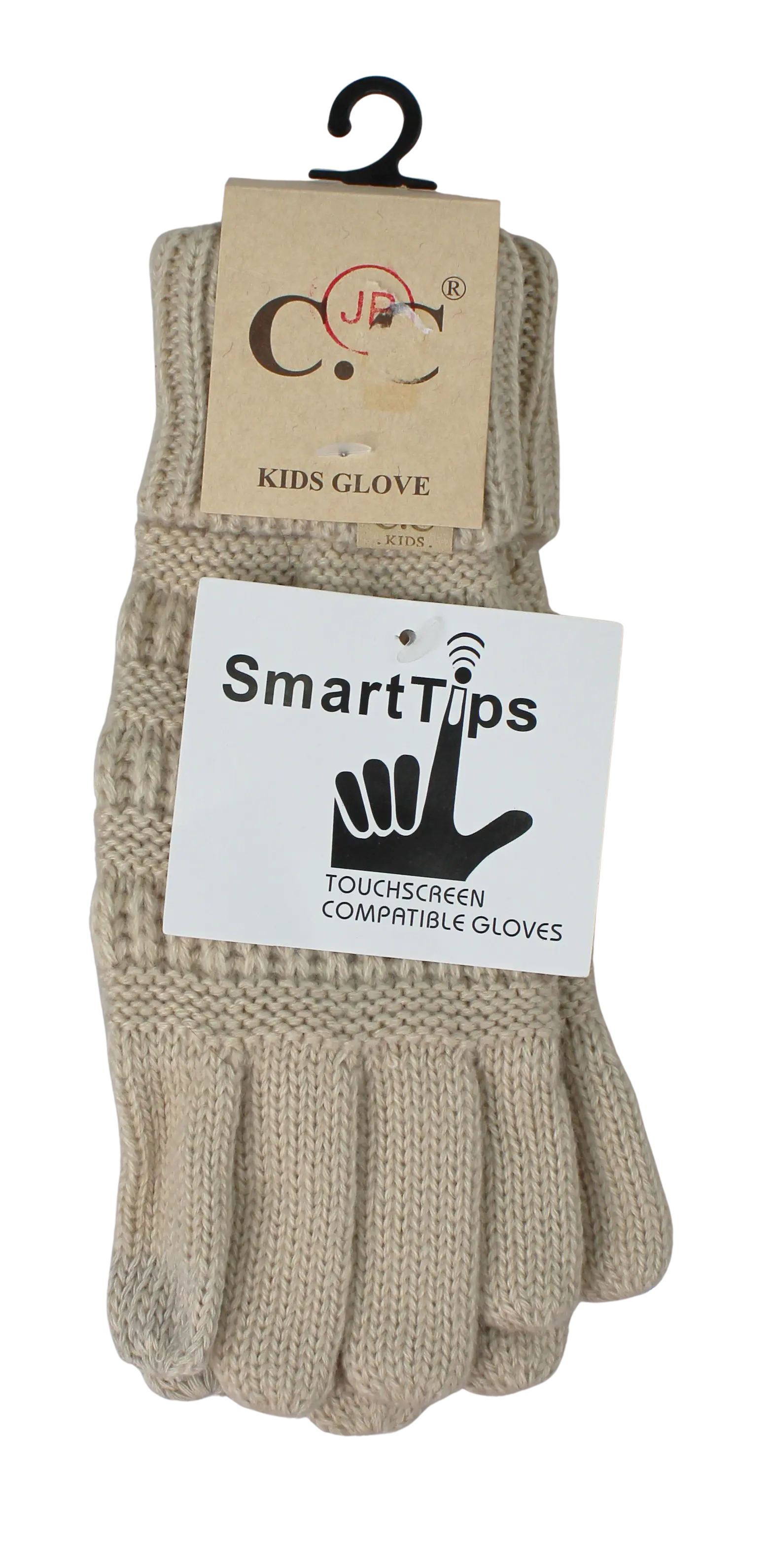 Kids' CC Solid Cable Knit Gloves – Cozy & Stylish Cold-Weather Essential  EA / BEIGE  CHEVEUX CORP.