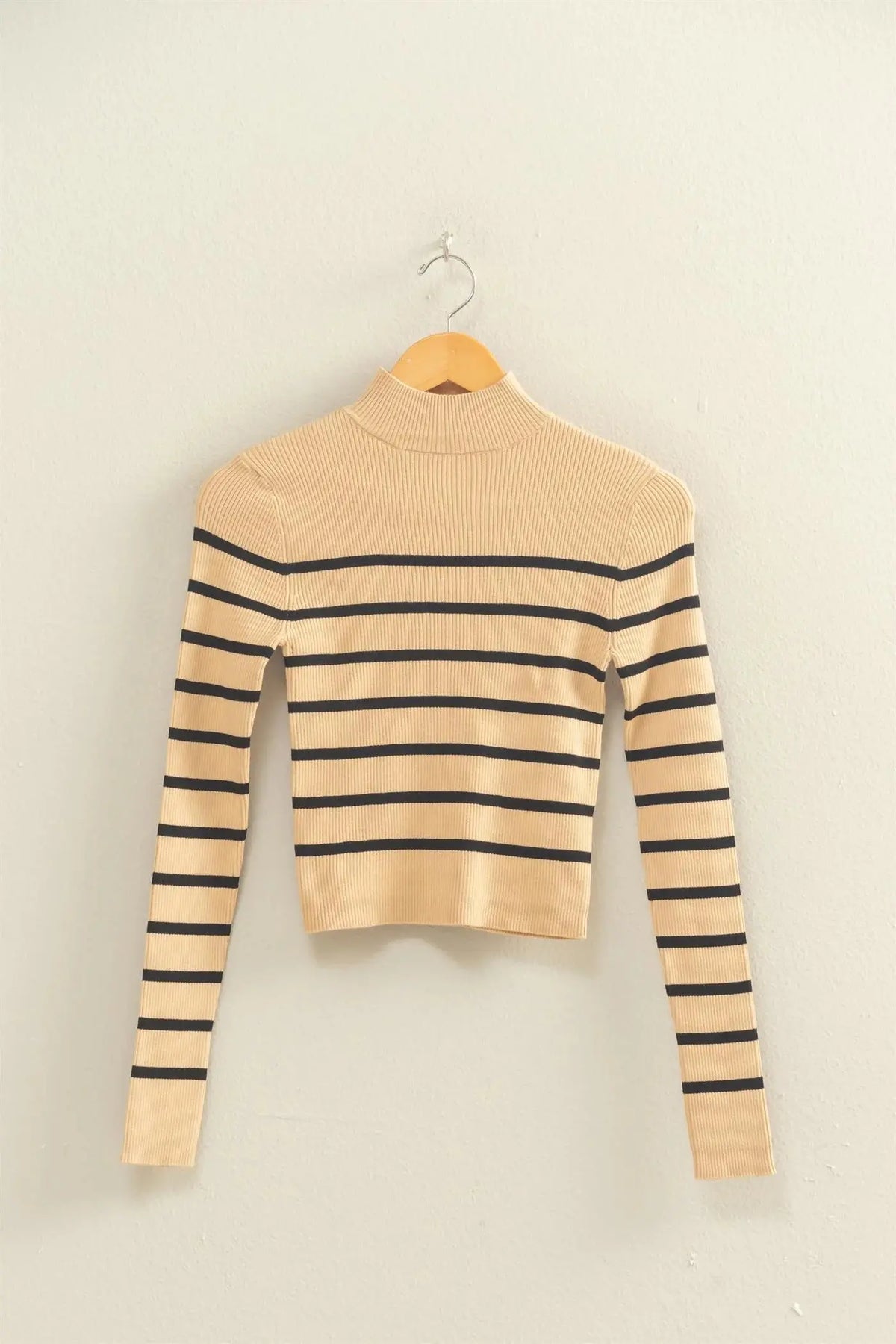Hyfive Driftline Rib Mock Neck Top – Striped Cropped Knit HYFIVE INC
