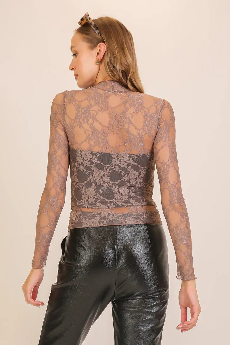 Timing Inc. Gardenveil Lace Top – Elegant Sheer Lace High-Neck Blouse TIMING INC