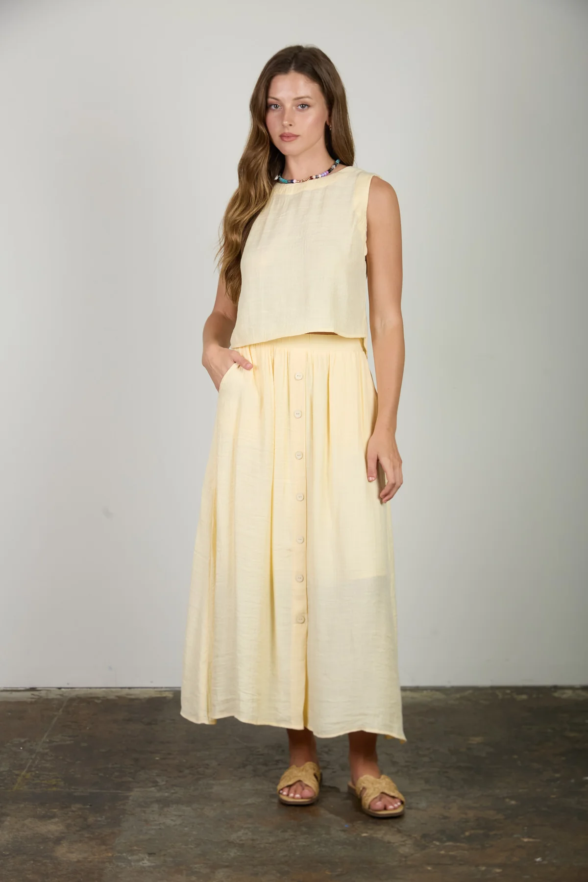 Blu Pepper Sunny Stroll Midi Skirt – Button Detail Midi Skirt