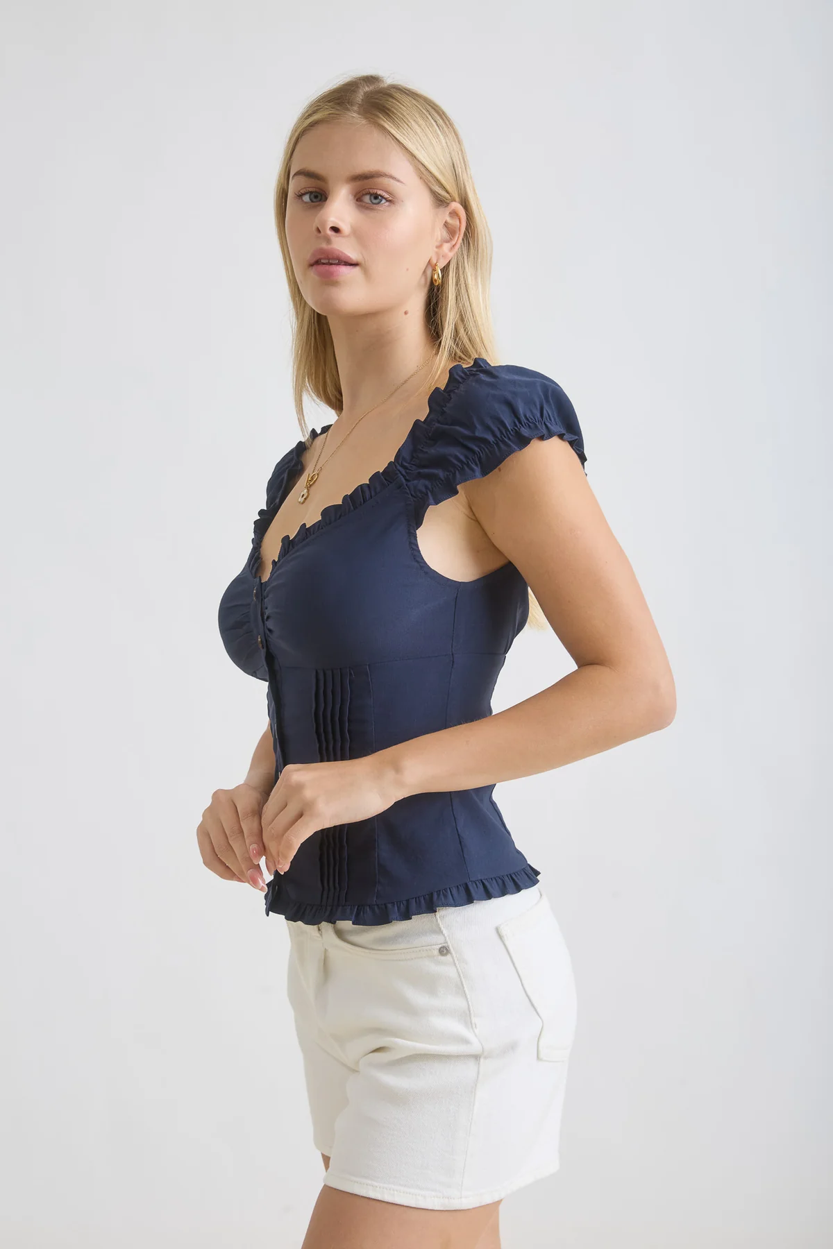 Blu Pepper Seaside Romance Top – Sweetheart Pintuck Ruffle Top BLU PEPPER
