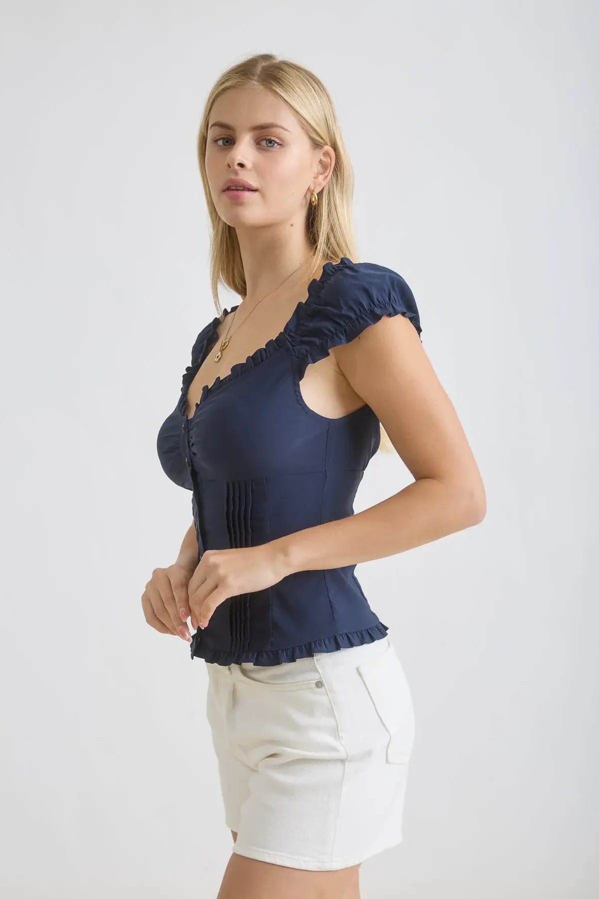 Blu Pepper Seaside Romance Top – Sweetheart Pintuck Ruffle Top BLU PEPPER