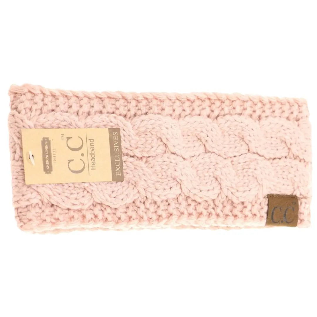 Women’s CC Solid Headwrap – Cozy Cable Knit with Fuzzy Lining
