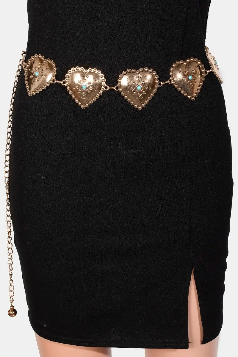 Fame Accessories Indie Heart Chain Belt – Vintage Turquoise Stud Waist Chain FAME ACCESSORIES