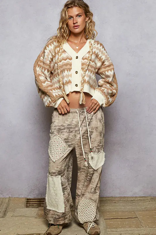 Pol Clothing Autumn In The Desert Cardigan – Chevron Knit Hooded Sweater POL CLOTHING, INC