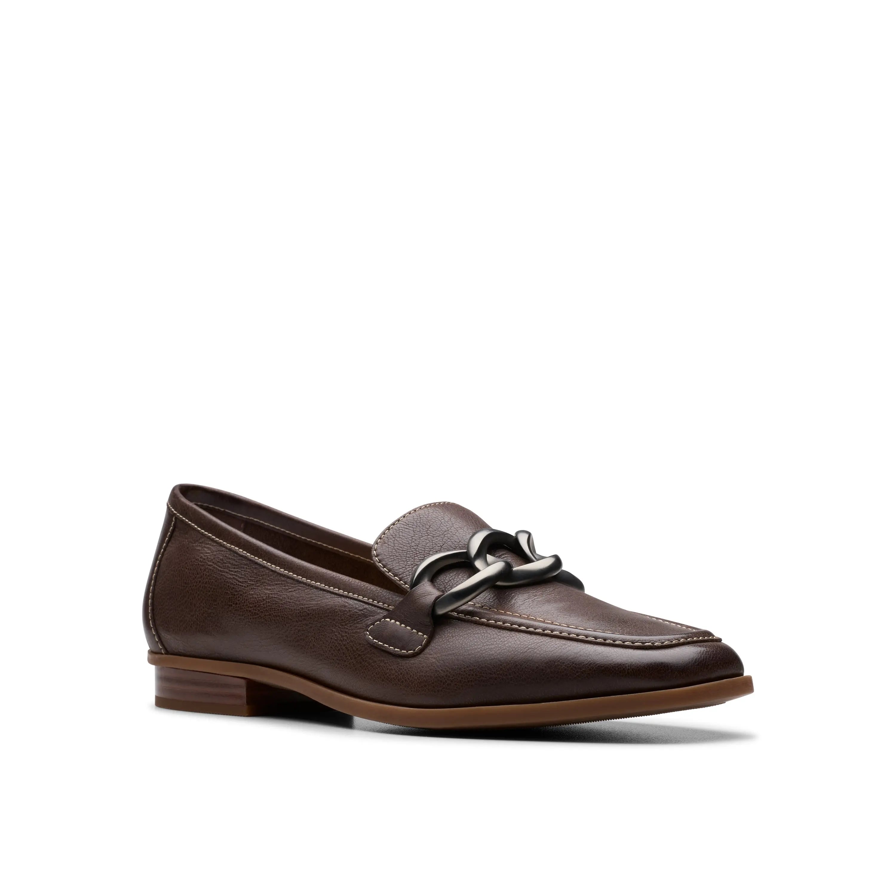 Clarks Women’s Sarafyna Iris – Leather Loafer with Chain Detail DARK-BROWN-LEATHER-M-10 CLARKS