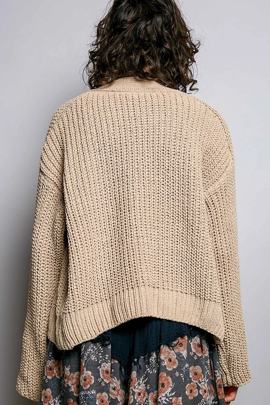 Pol Clothing Meadow Bloom Cardigan – Soft Chenille Knit with Exaggerated Buttons