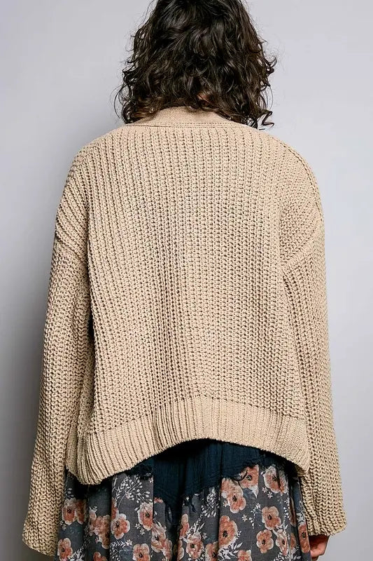 Pol Clothing Meadow Bloom Cardigan – Soft Chenille Knit with Exaggerated Buttons