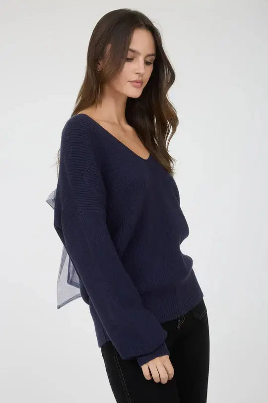 Blu Pepper So Into You Sweater – Feminine Back Bow Detail Pullover BLU PEPPER