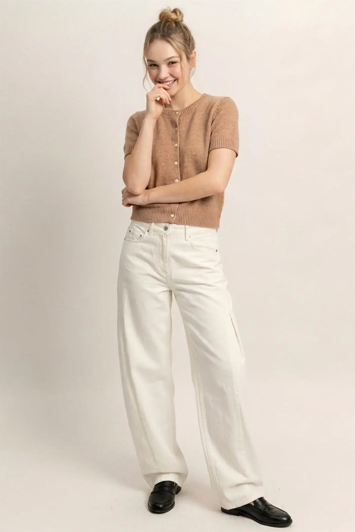 Hyfive Sweetly Buttoned Knit Top – Classic Charm with a Flattering Fit Product variant
