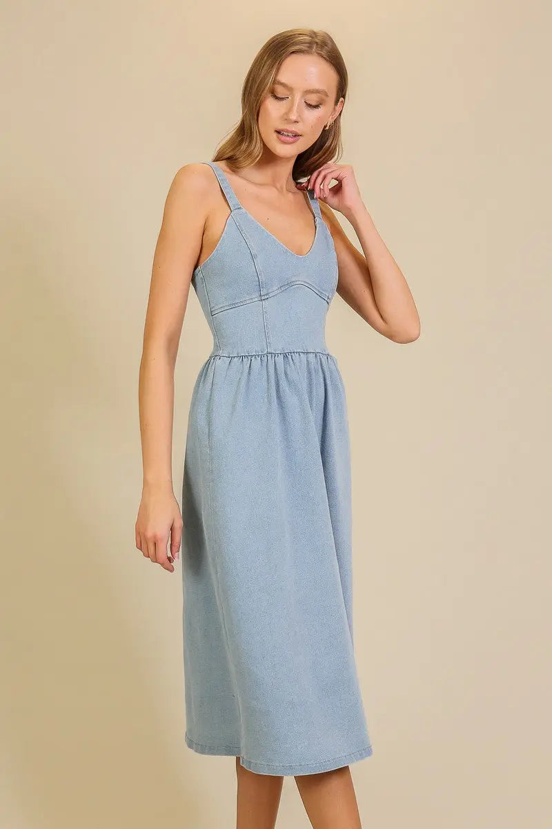 Timing Everleigh Midi Dress – Stretch Denim Fit & Flare Dress TIMING INC