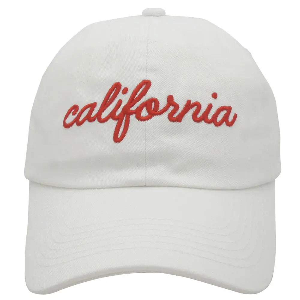 Joia Accessories California-Cursive Lettering Ballcap – Trendy West Coast Style WHITE-RED-LETTERING-EA JOIA TRADING CO.