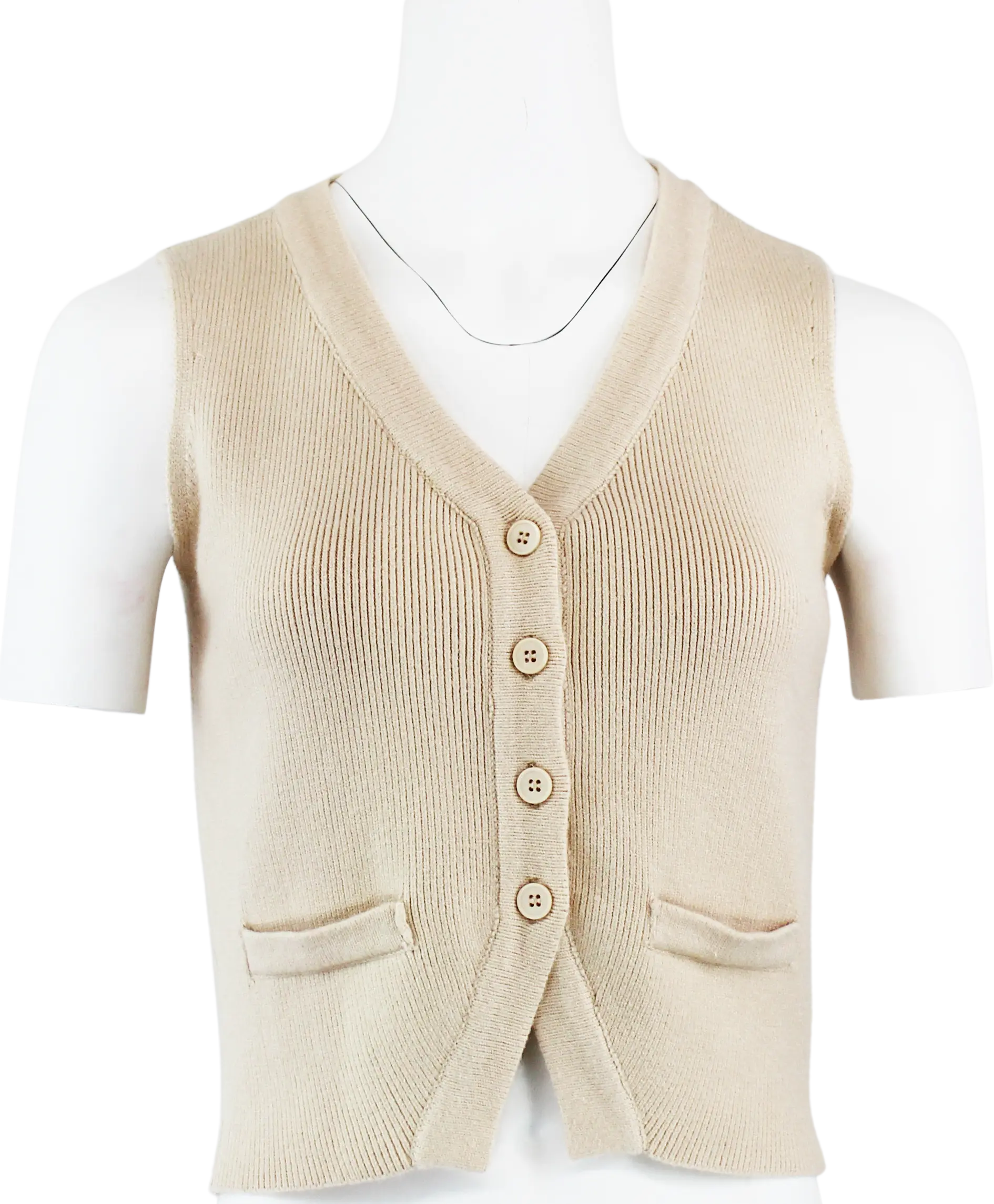 Mob Ref Katara Top Sweater Vest – Cropped Button-Front Knit BEIGE-L MOD REF