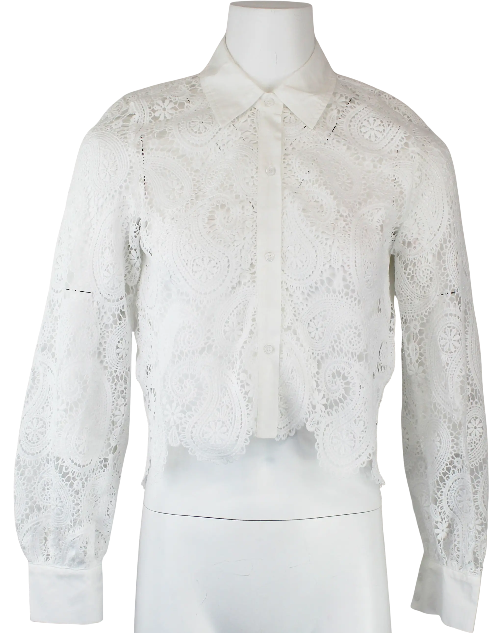 En Crème Rodeo Sweetheart Lace Top – Collared Lace Blouse with Scalloped Hem WHITE-L EN CREME