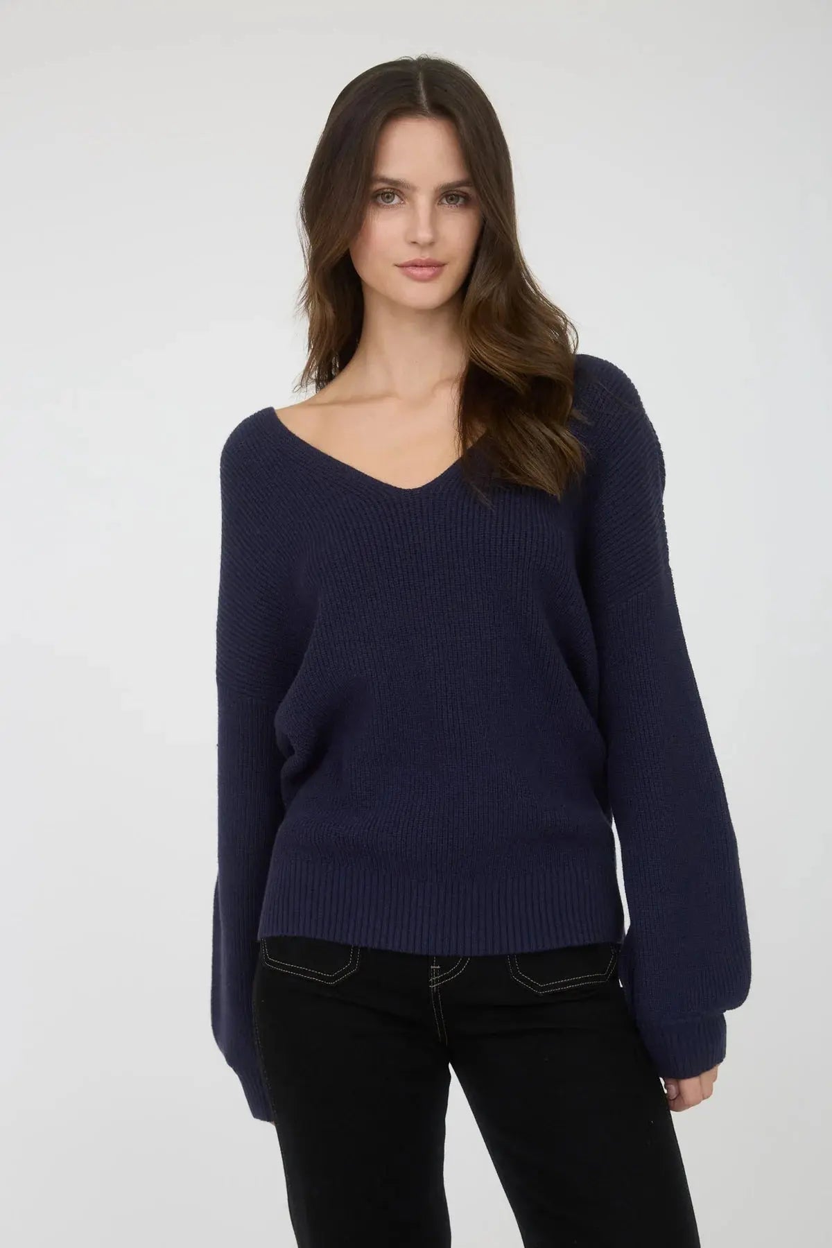 Blu Pepper So Into You Sweater – Feminine Back Bow Detail Pullover NAVY / L BLU PEPPER