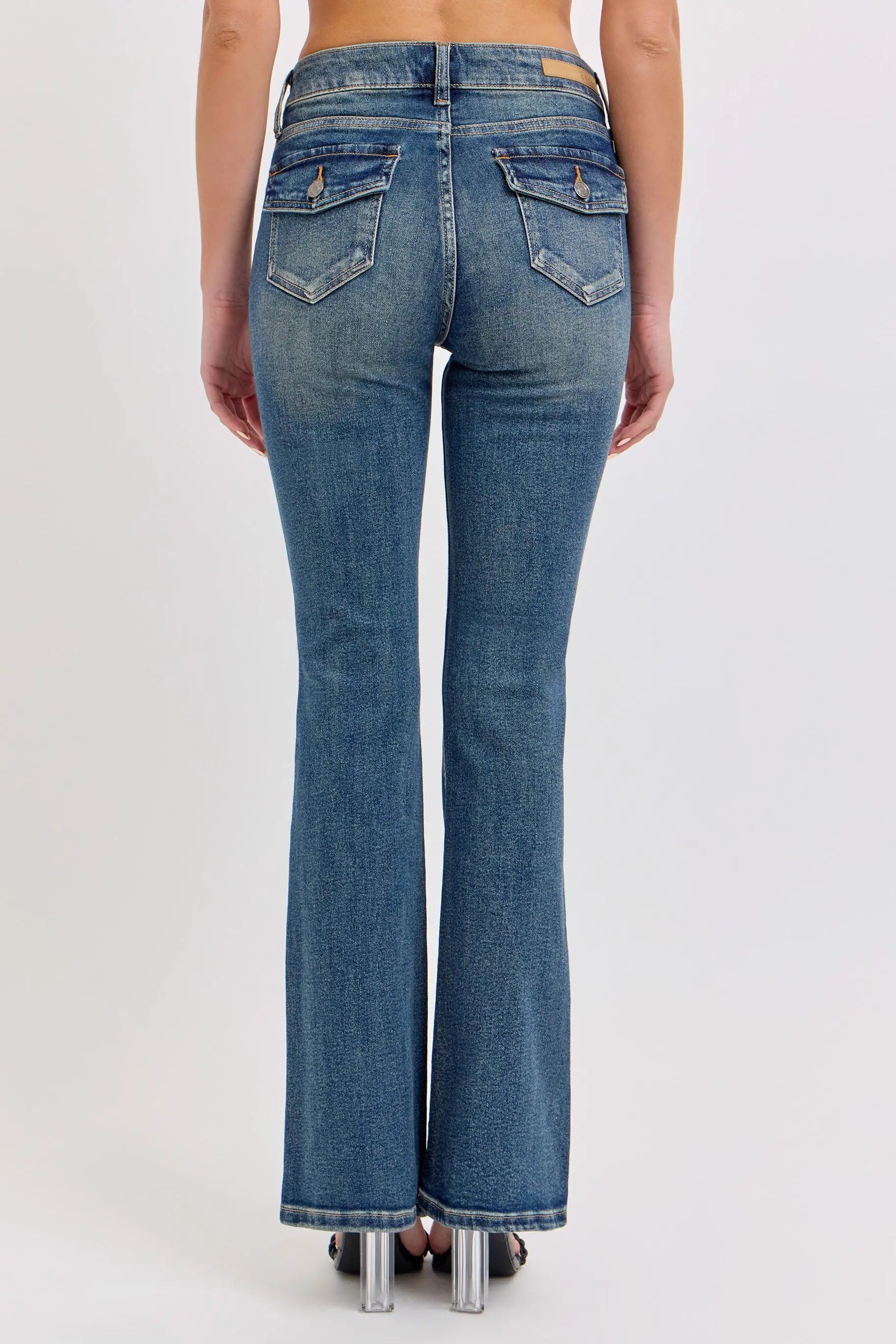 Cello Jeans Mindy Mid Rise Bootcut Jeans – Flattering Dark Wash Denim with Distressed Details WAT? JEANS & CELLO JEANS