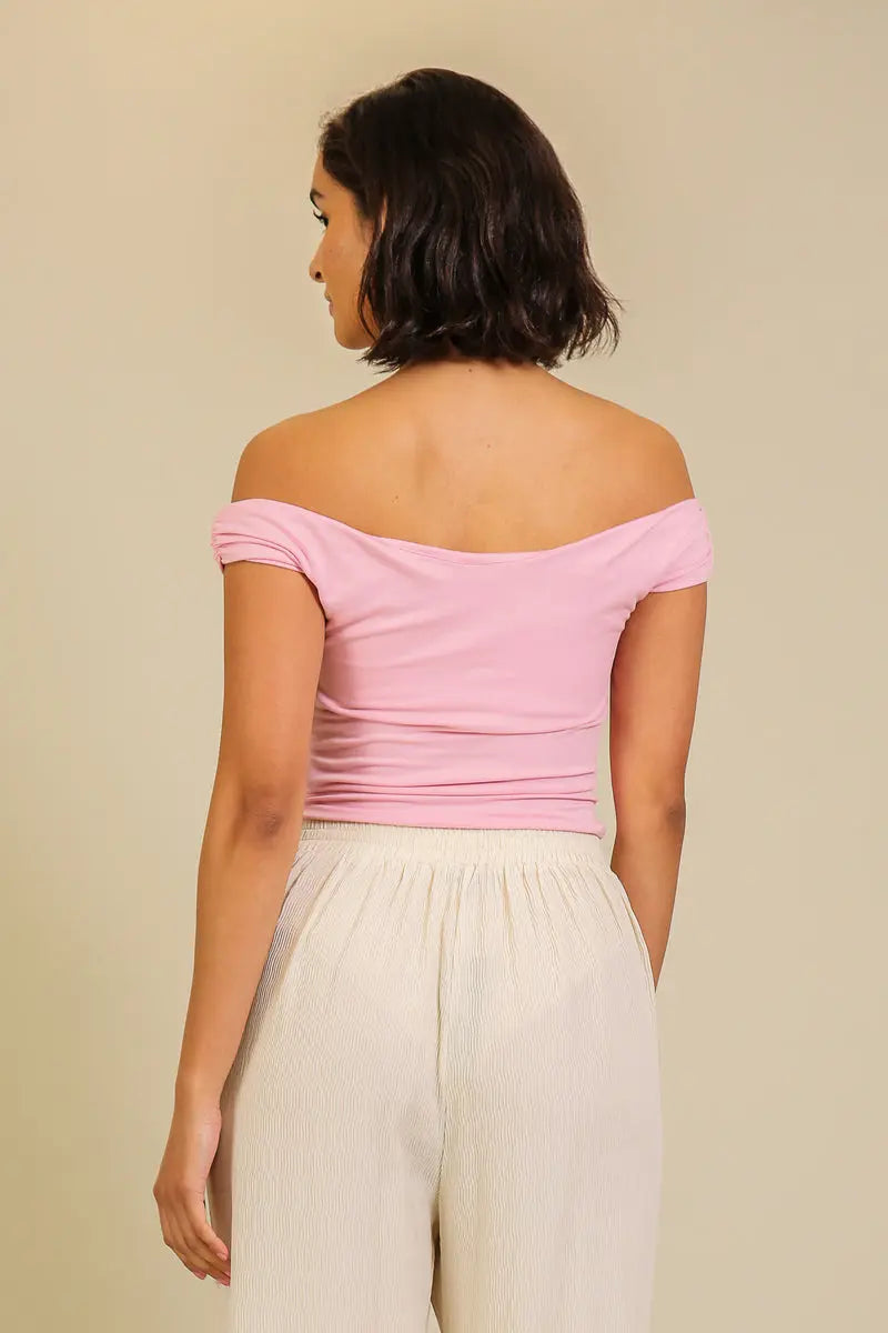 Timing Inc. Santa Monica Top – Off-Shoulder Ruched Knit with Bra Seam Detail TIMING INC