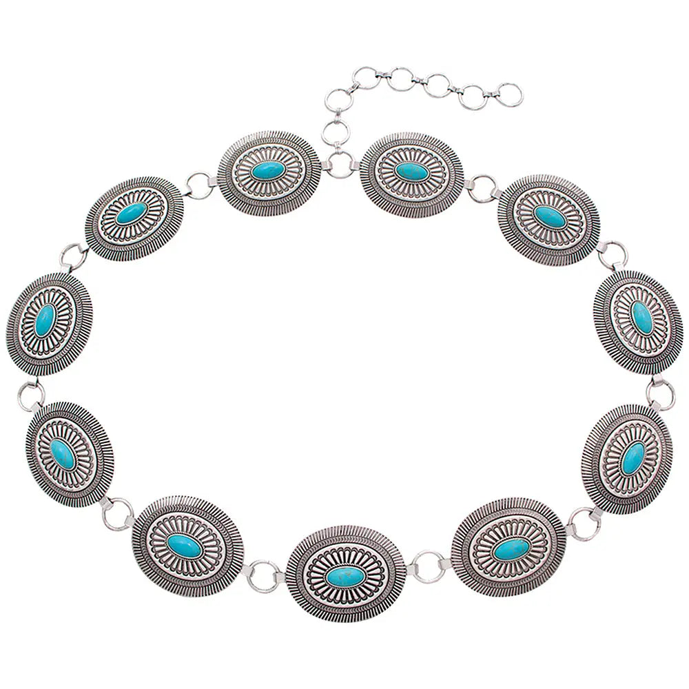 Joia Accessories Concho Western Belt – Vintage Turquoise Statement TURQUOISE-XL JOIA TRADING CO.