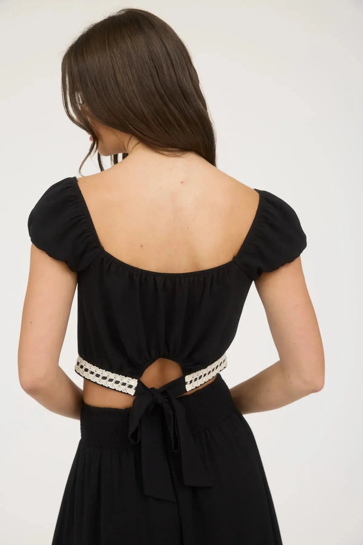 Blu Pepper Free Spirit Top – Square Neck Crop with Lace & Tie Details BLU PEPPER