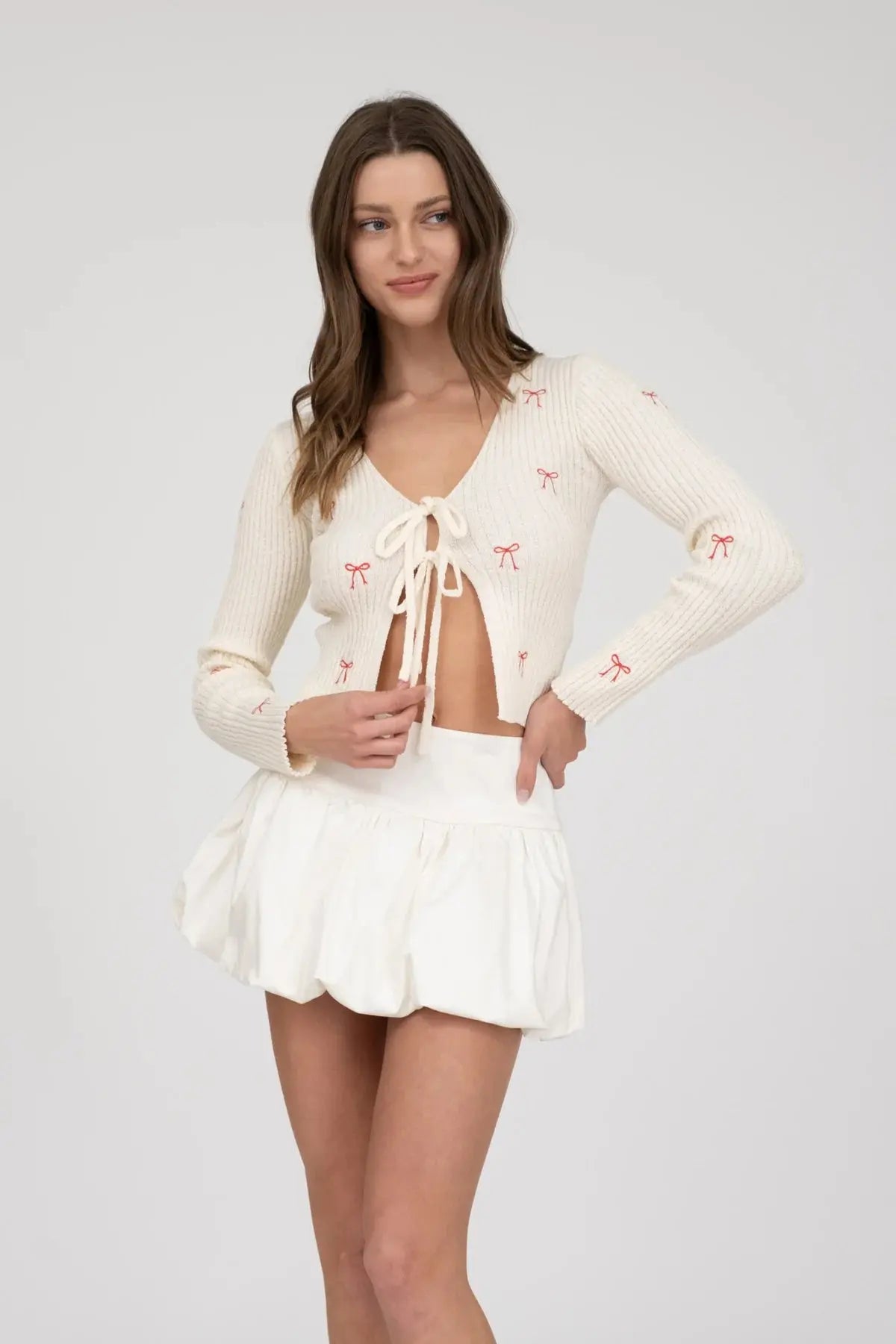 Blu Pepper Cutesy Bows Cardi – Embroidered Knit Cardigan with Tie Front BLU PEPPER