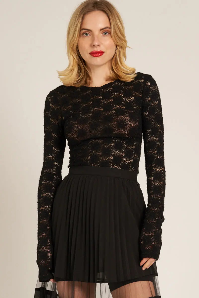 Alessia Floral Lace Top BLACK-L EN CREME