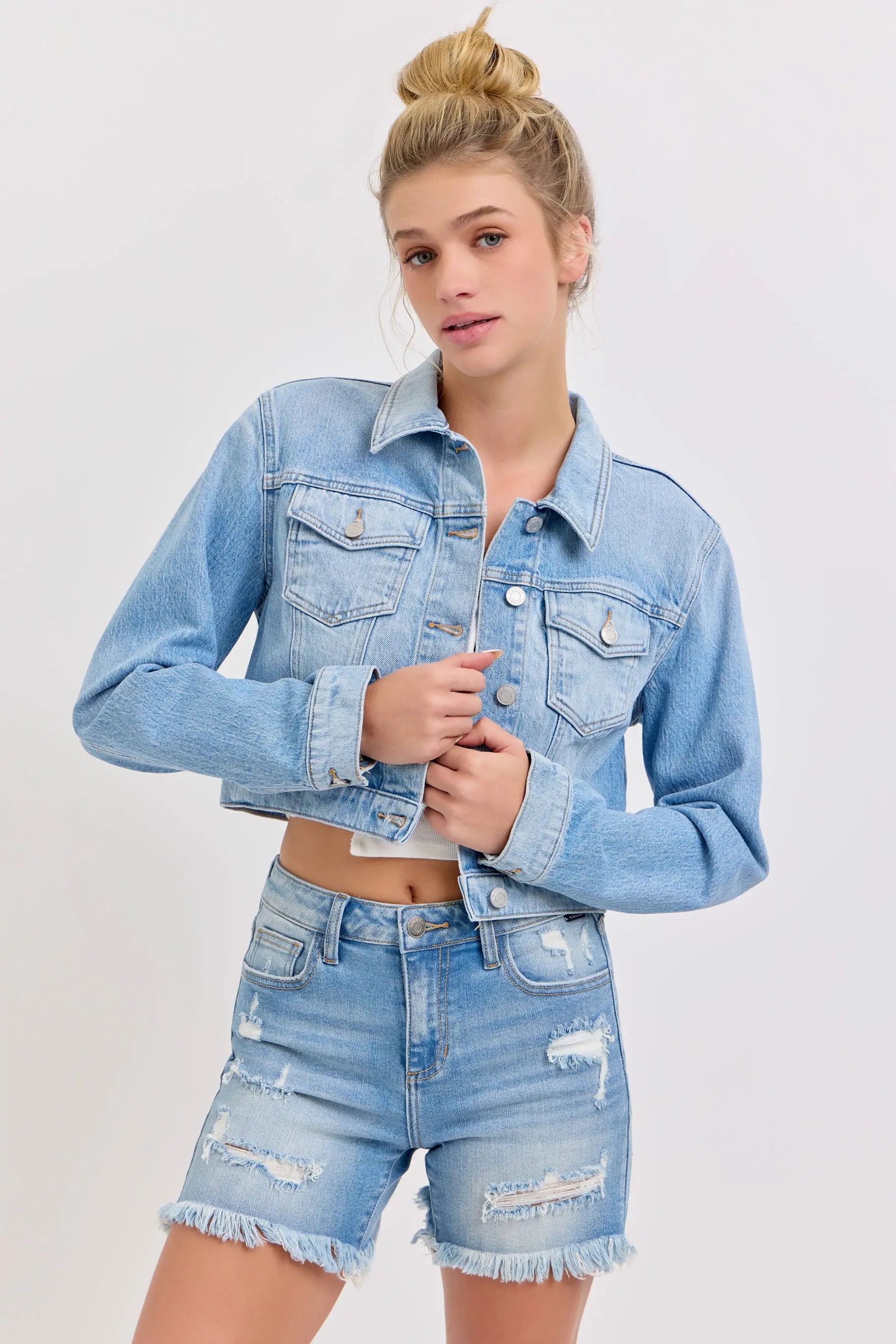 Cello Jean Lily Oversized Cropped Denim Jacket – Light Wash by Cello Jean WAT? JEANS & CELLO JEANS