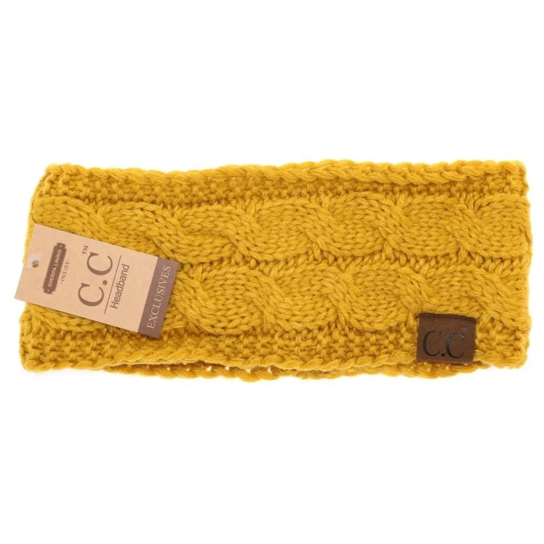 Women’s CC Solid Headwrap – Cozy Cable Knit with Fuzzy Lining