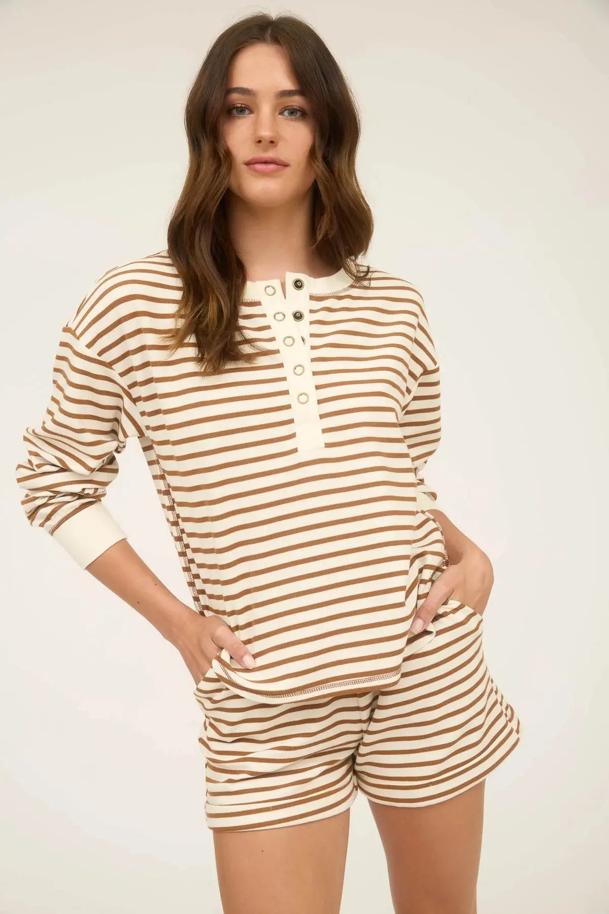 Blu Pepper Cider Me Top – Striped Henley Knit for Effortless Style BLU PEPPER