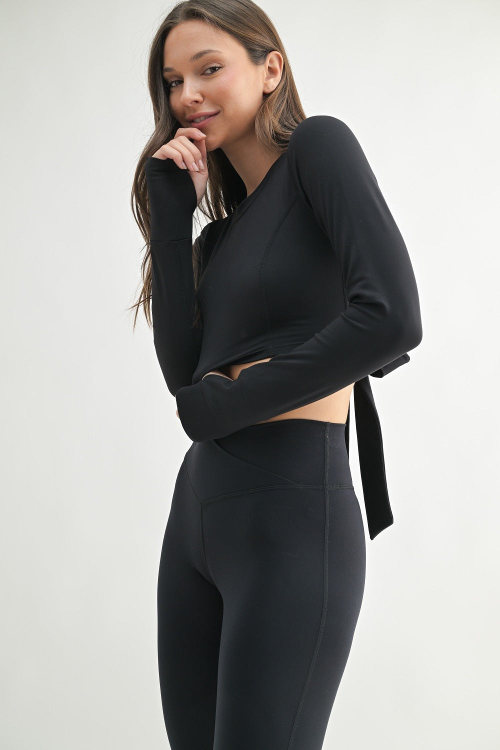 Mono B Long Sleeve with Tie-Back Crop Top – Stylish, Sustainable Activewear MONO B