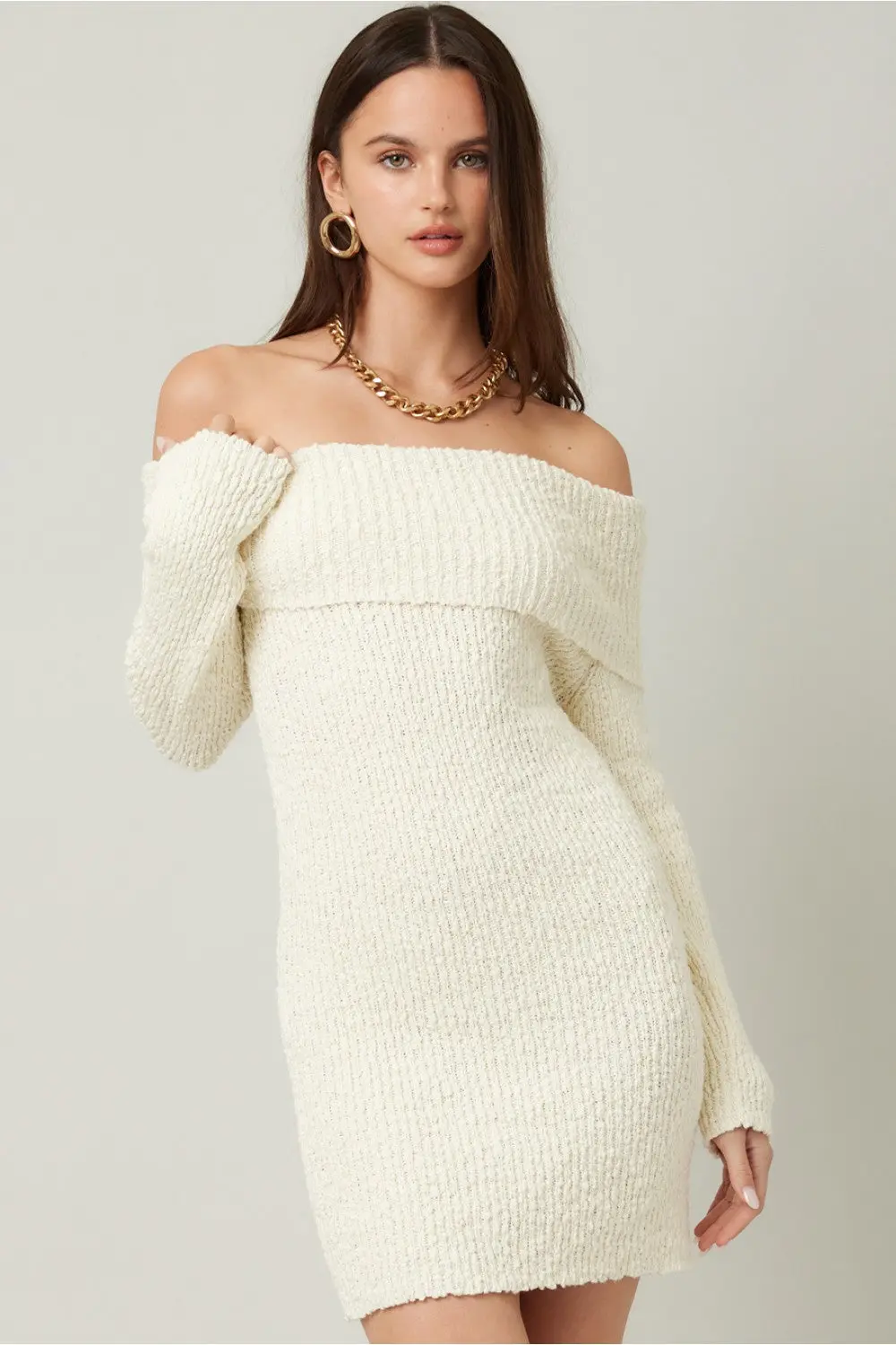 Illa Illa Snowfall Sweater Dress – Chic Off-the-Shoulder Knit  IVORY / L  ILLA ILLA