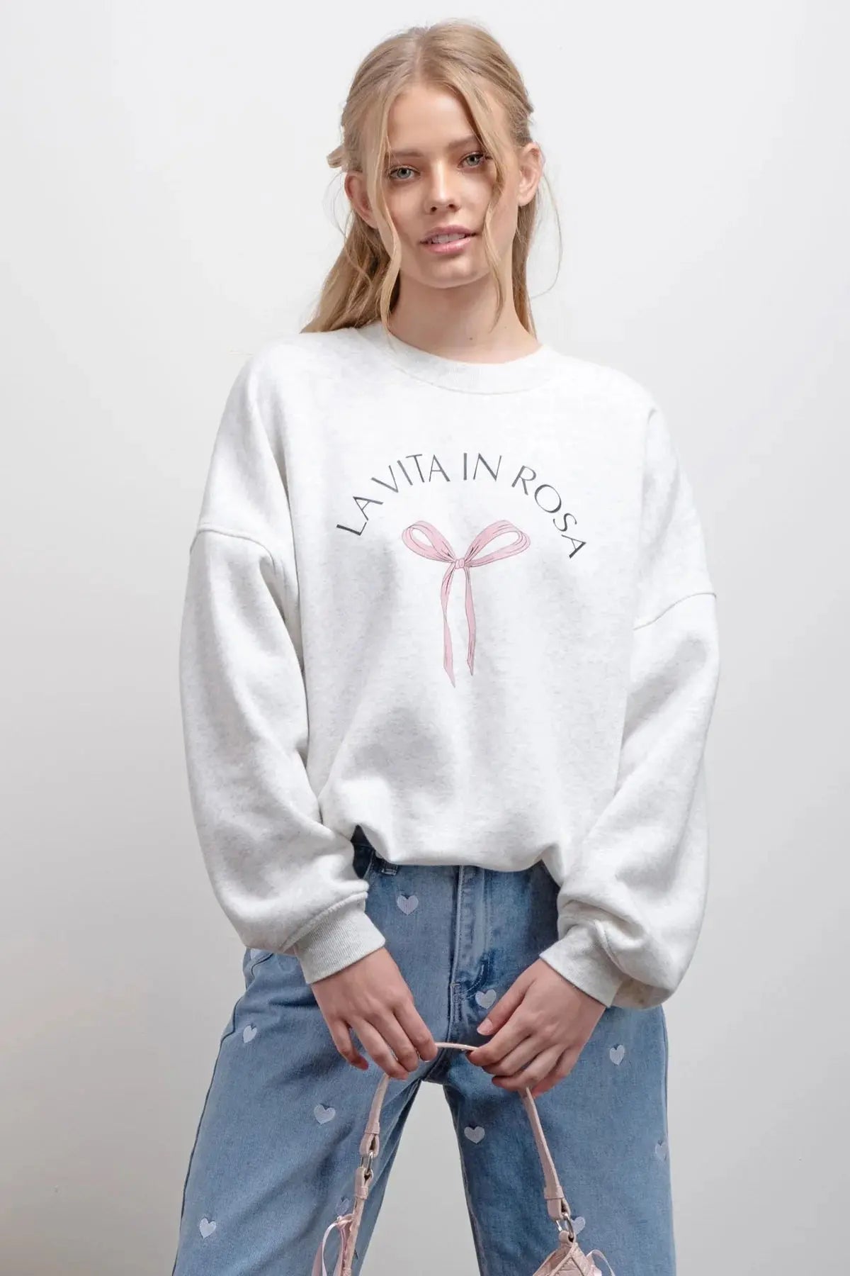 Life in Pink Crew Neck HEATHER-GREY-L BLU PEPPER