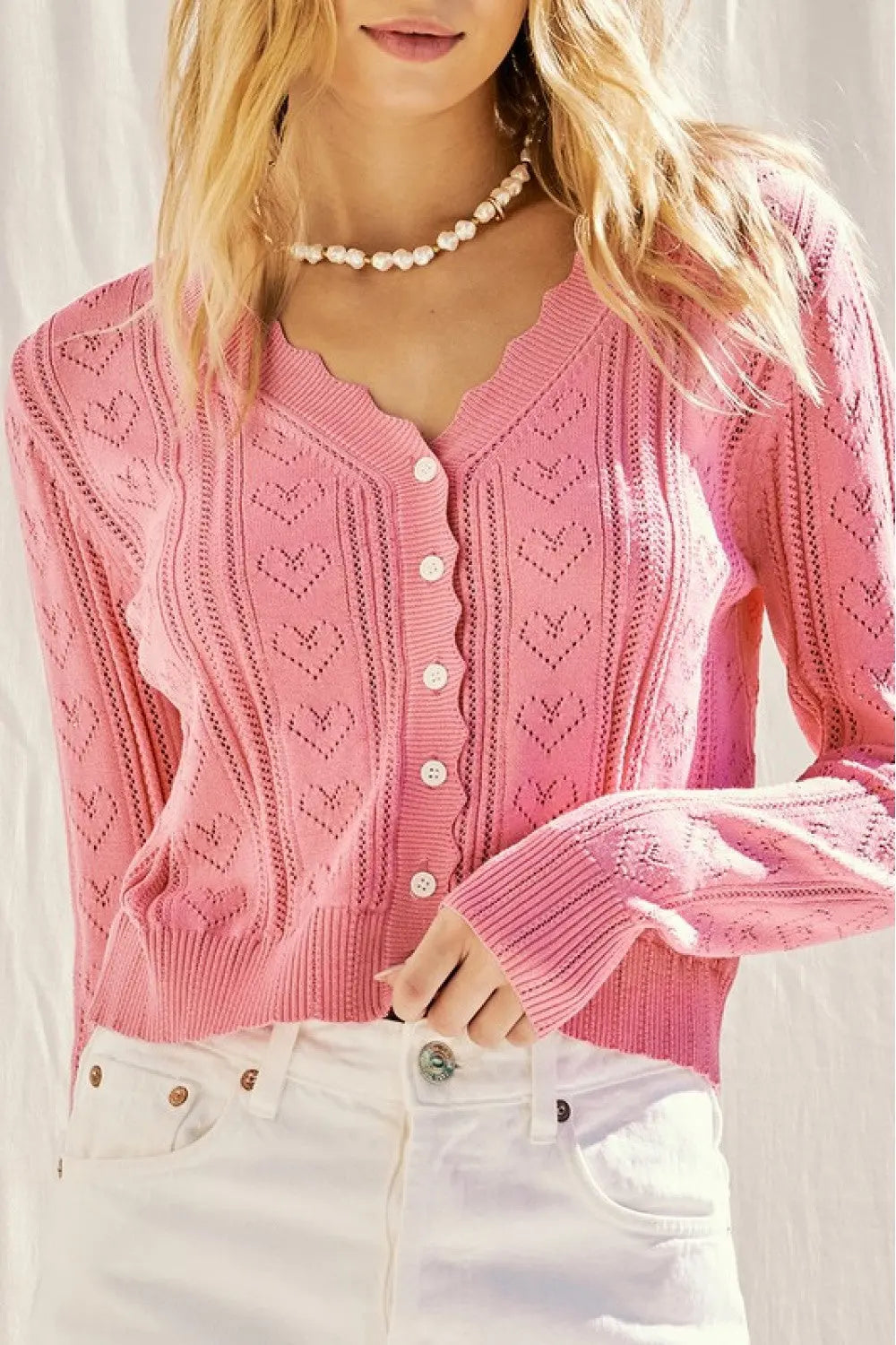 Sweet Heart Cardigan HOT-PINK-L ILLA ILLA