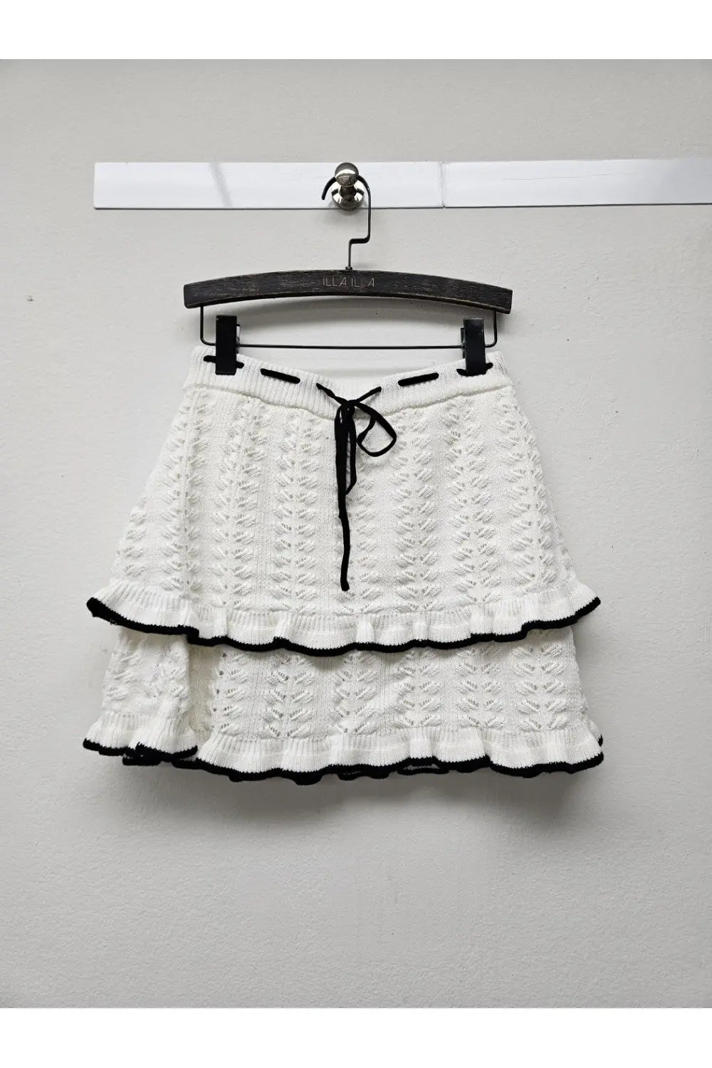 Illa Illa Sweet Life Skirt – Pointelle Knit Ruffle Mini with Contrast Tie ILLA ILLA