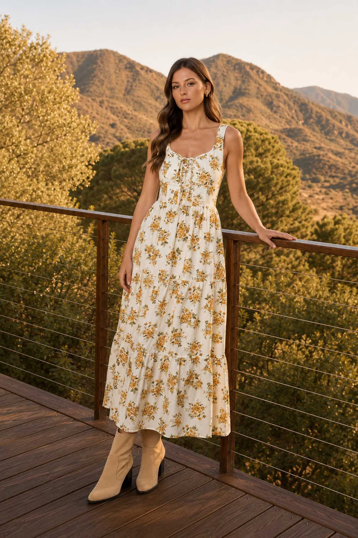 BLOSSOM MUSE FLORAL FRONT LACE MIDI DRESS BLU PEPPER