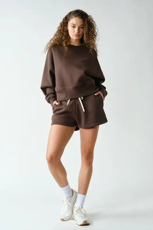Mono B CloudWalk Long Sleeve Fleece Crewneck Balloon Sleeve Pullover Sweatshirt
